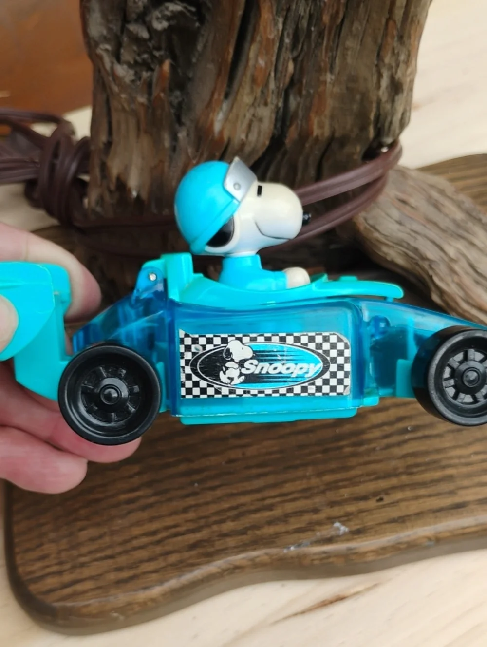 SNOOPY INDY RACER  VINTAGE CANDY DISPENSER AQUA VNPLVC
